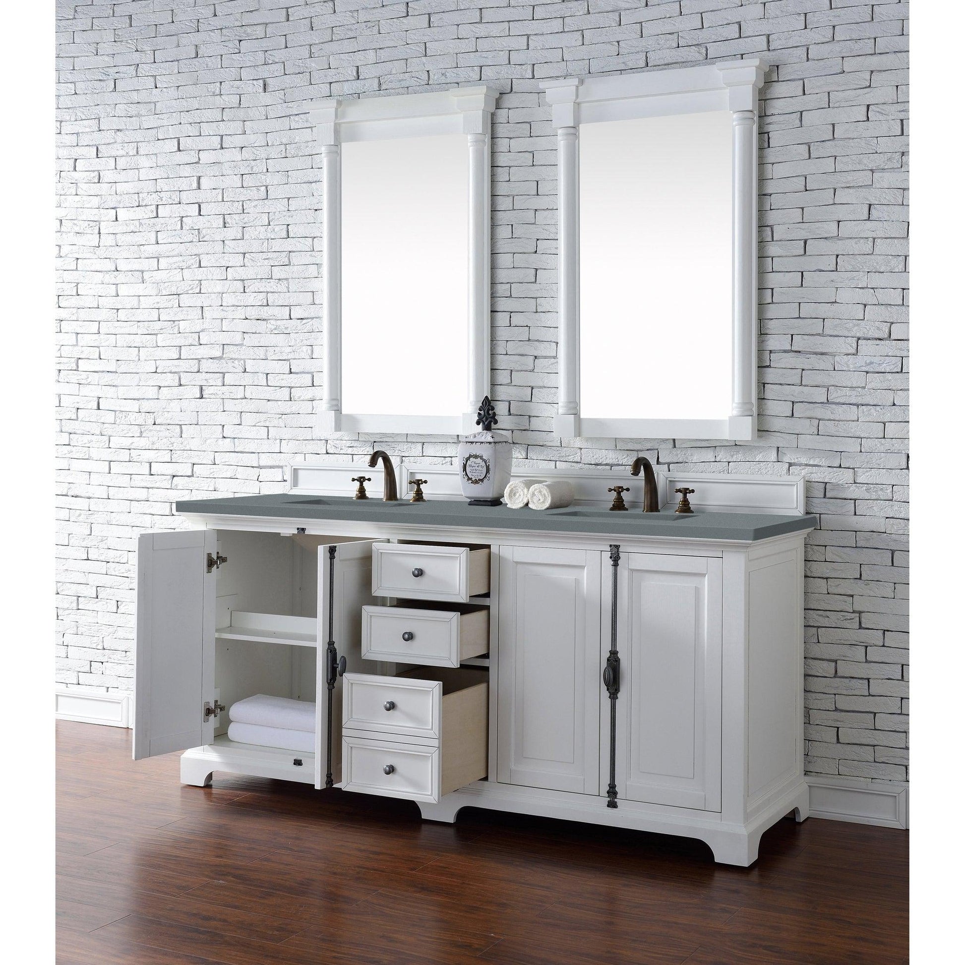 James Martin Vanities Providence 72" Bright White Double Vanity Cabinet With 3cm Cala Blue Quartz Top