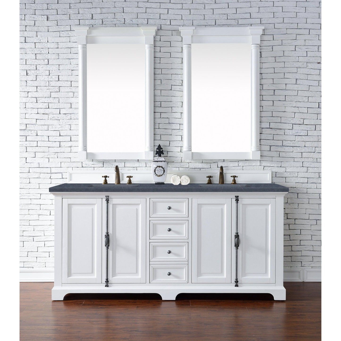 James Martin Vanities Providence 72" Bright White Double Vanity Cabinet With 3cm Charcoal Soapstone Quartz Top