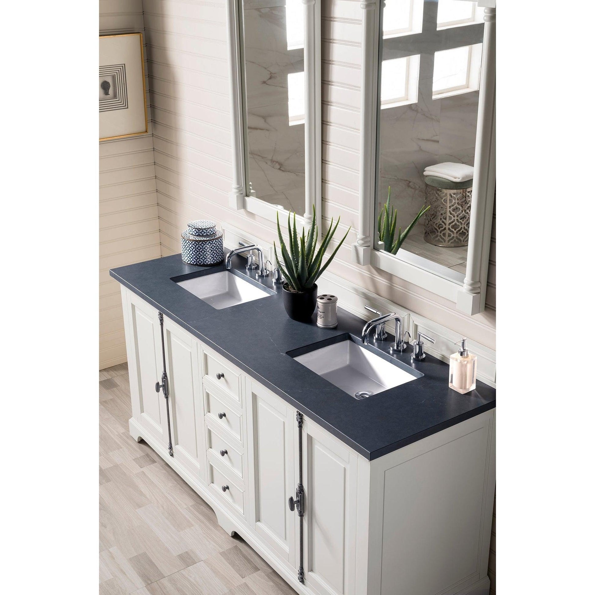 James Martin Vanities Providence 72" Bright White Double Vanity Cabinet With 3cm Charcoal Soapstone Quartz Top