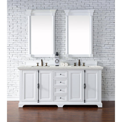 James Martin Vanities Providence 72" Bright White Double Vanity Cabinet With 3cm Eternal Jasmine Pearl Quartz Top