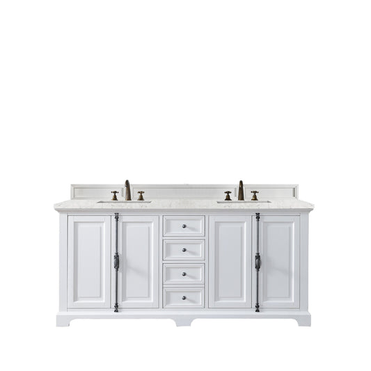 James Martin Vanities Providence 72" Bright White Double Vanity Cabinet With 3cm Eternal Jasmine Pearl Quartz Top