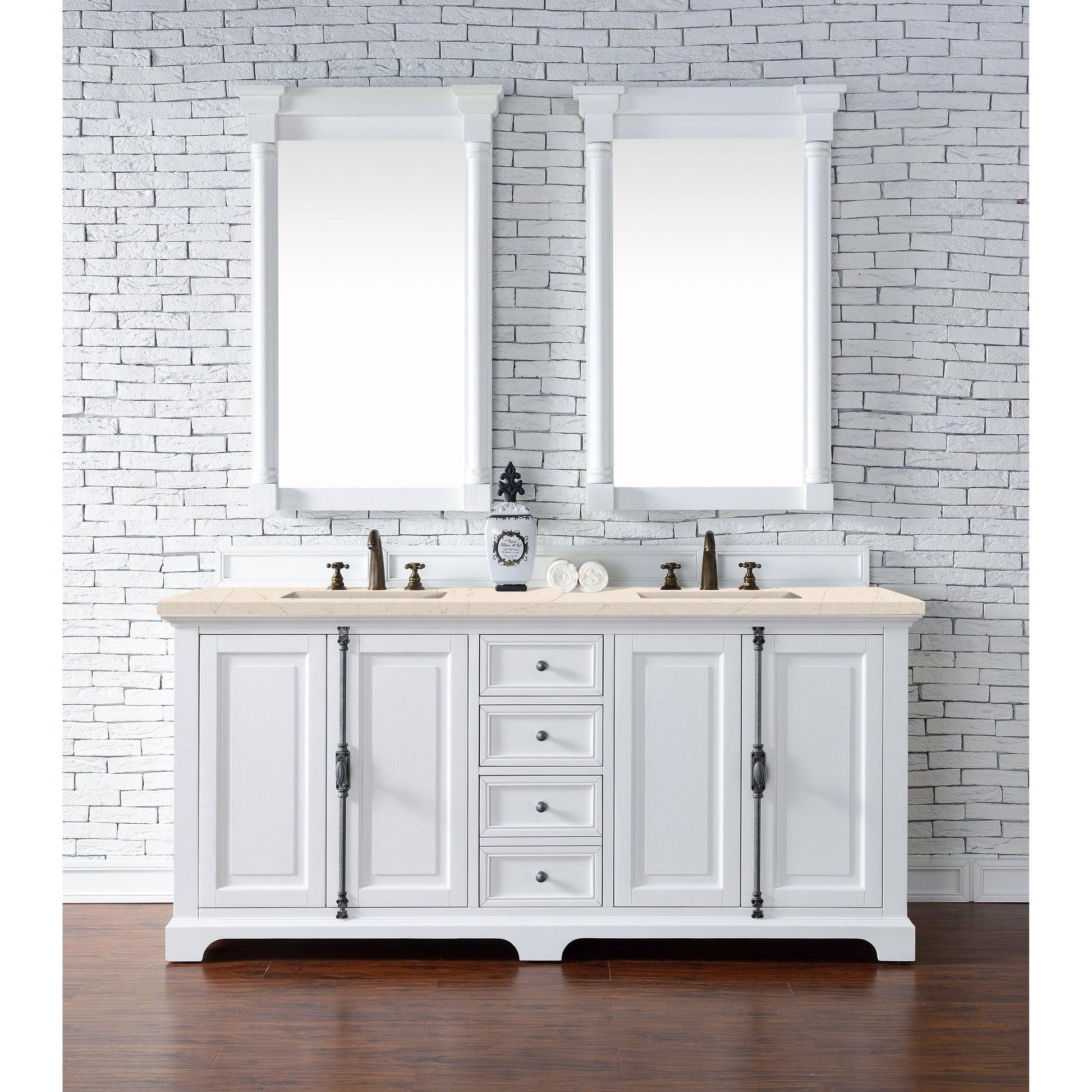 James Martin Vanities Providence 72" Bright White Double Vanity Cabinet With 3cm Eternal Marfil Quartz Top