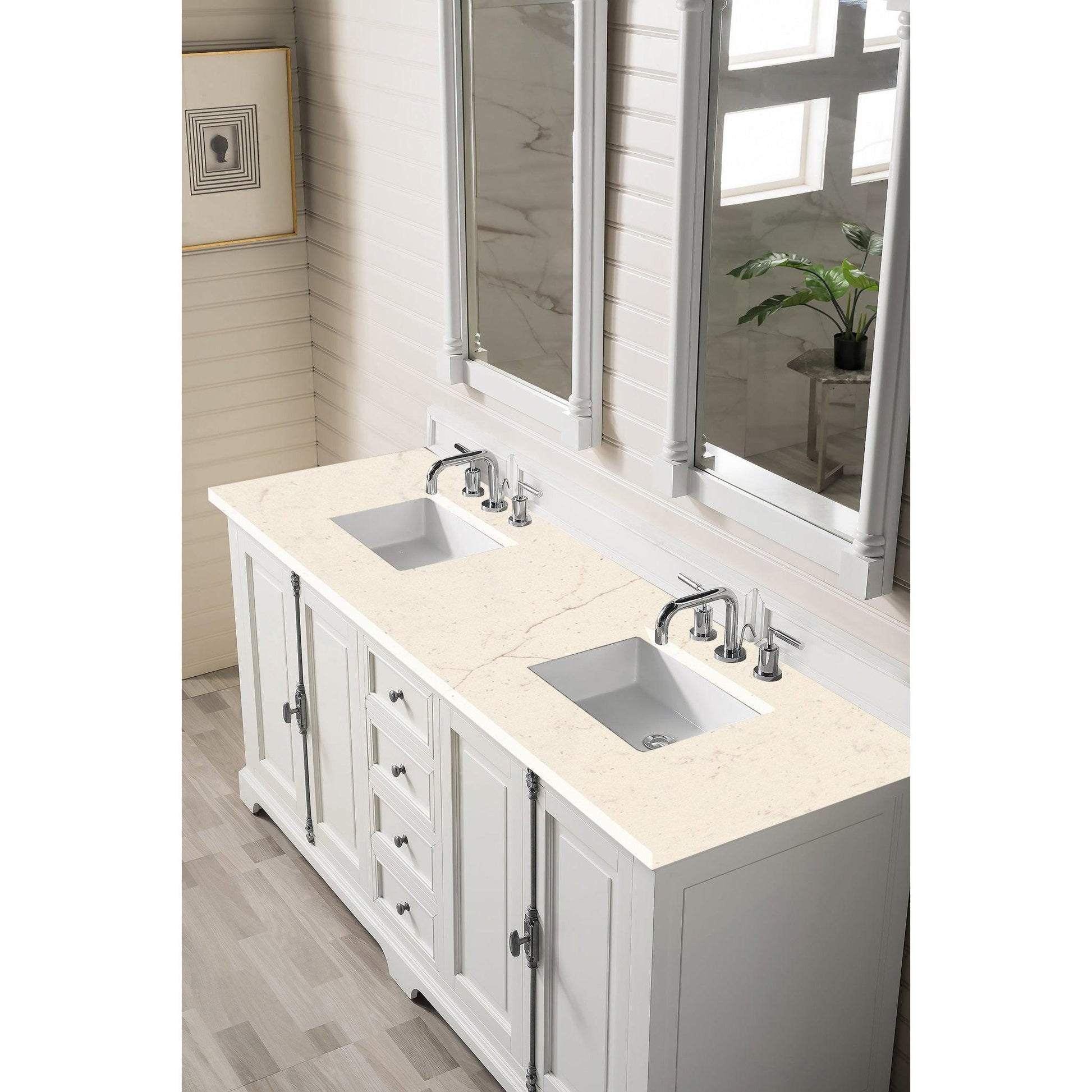 James Martin Vanities Providence 72" Bright White Double Vanity Cabinet With 3cm Eternal Marfil Quartz Top