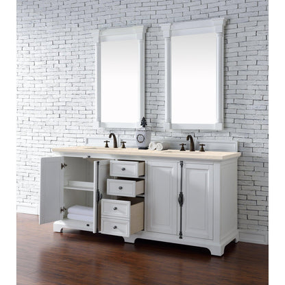 James Martin Vanities Providence 72" Bright White Double Vanity Cabinet With 3cm Eternal Marfil Quartz Top