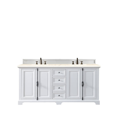 James Martin Vanities Providence 72" Bright White Double Vanity Cabinet With 3cm Eternal Marfil Quartz Top