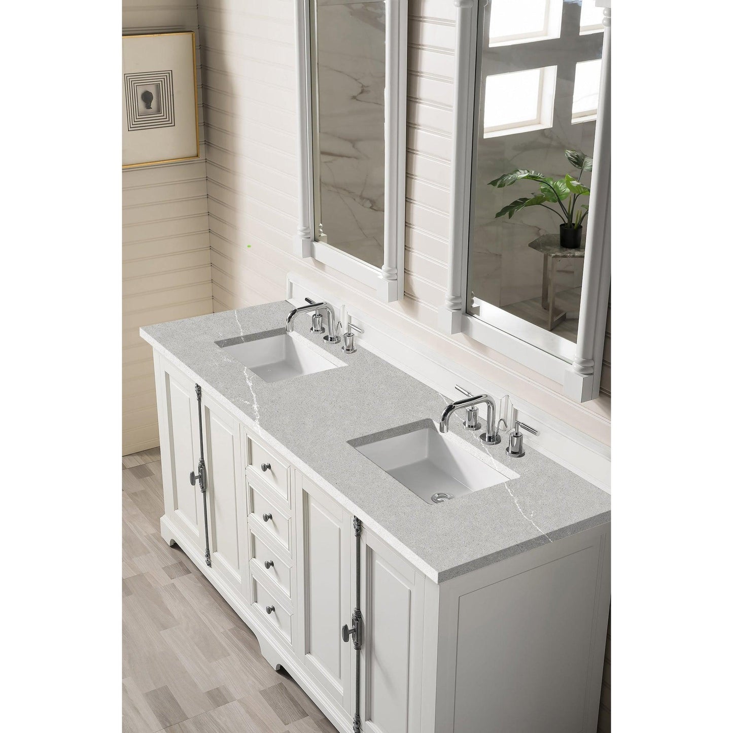 James Martin Vanities Providence 72" Bright White Double Vanity Cabinet With 3cm Eternal Serena Quartz Top