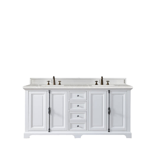 James Martin Vanities Providence 72" Bright White Double Vanity Cabinet With 3cm Eternal Serena Quartz Top