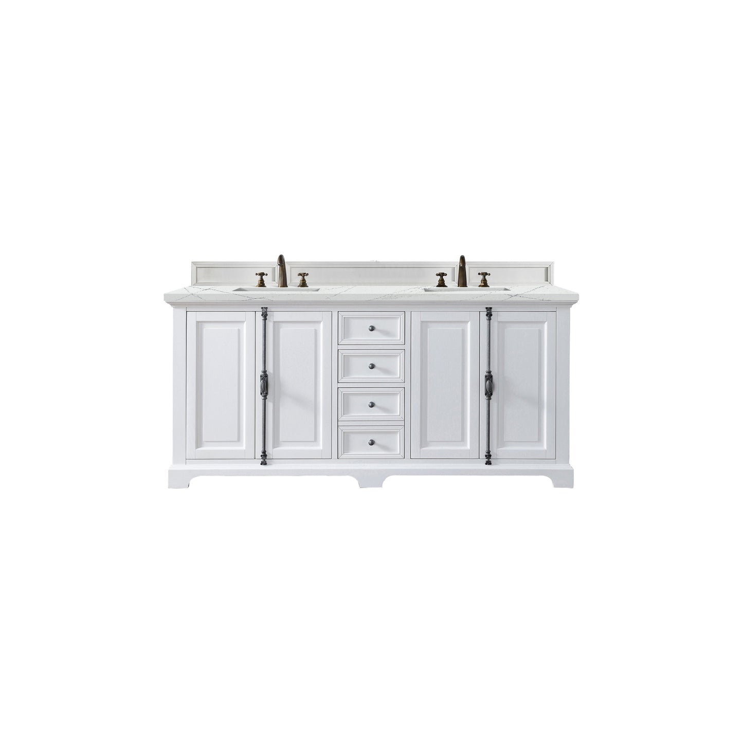 James Martin Vanities Providence 72" Bright White Double Vanity Cabinet With 3cm Ethereal Noctis Quartz Top