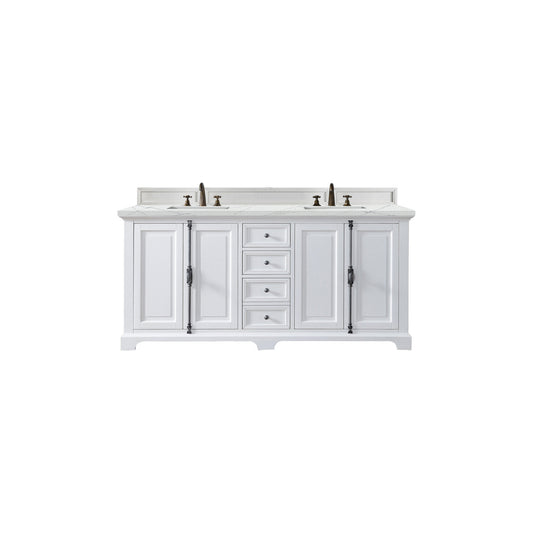 James Martin Vanities Providence 72" Bright White Double Vanity Cabinet With 3cm Ethereal Noctis Quartz Top