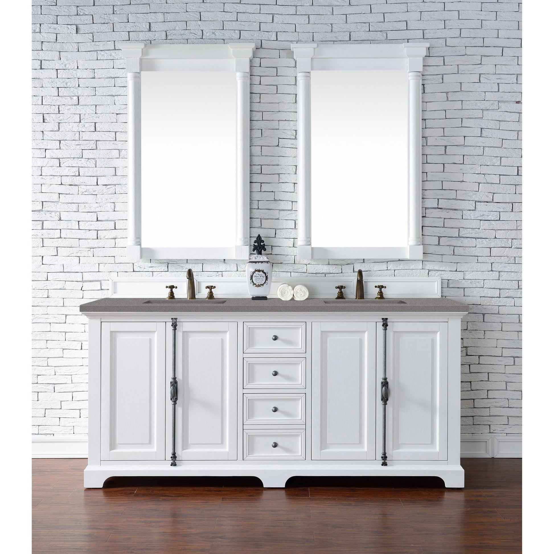 James Martin Vanities Providence 72" Bright White Double Vanity Cabinet With 3cm Grey Expo Quartz Top