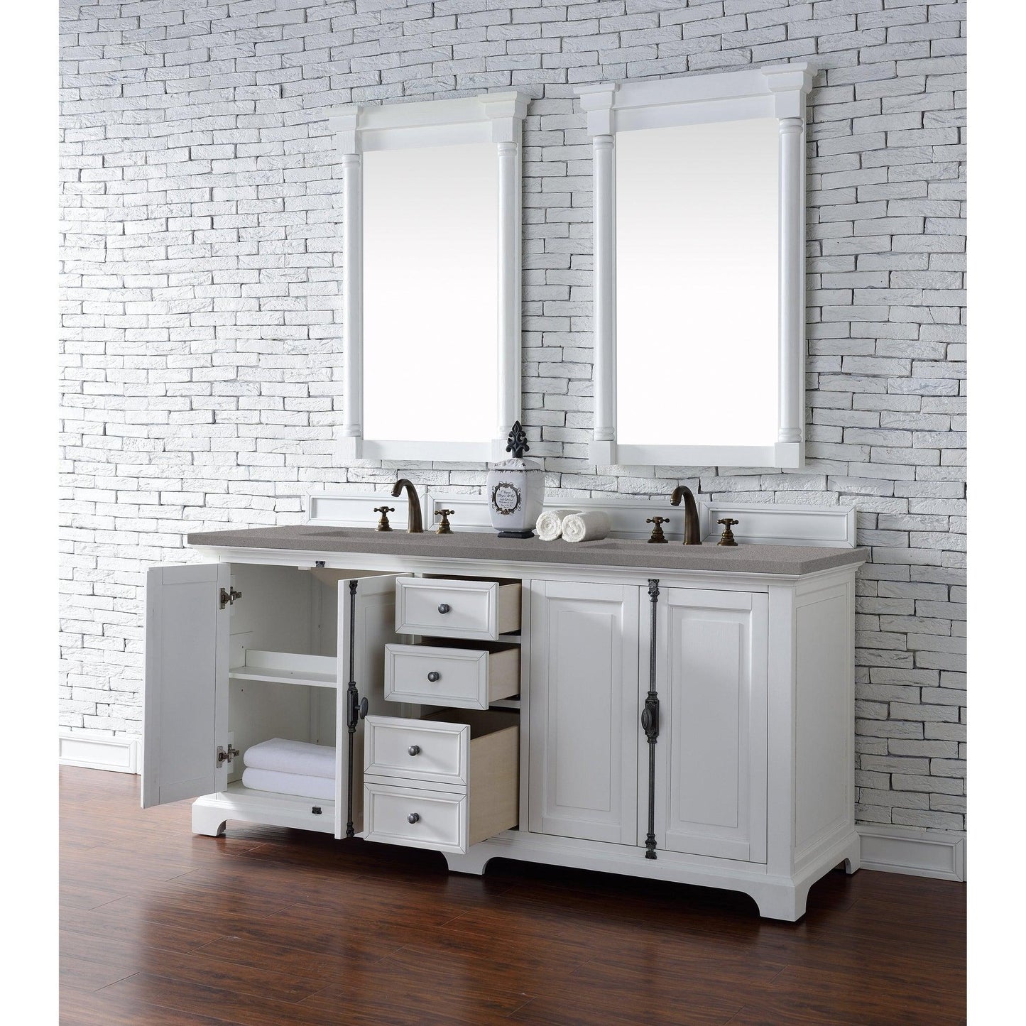 James Martin Vanities Providence 72" Bright White Double Vanity Cabinet With 3cm Grey Expo Quartz Top