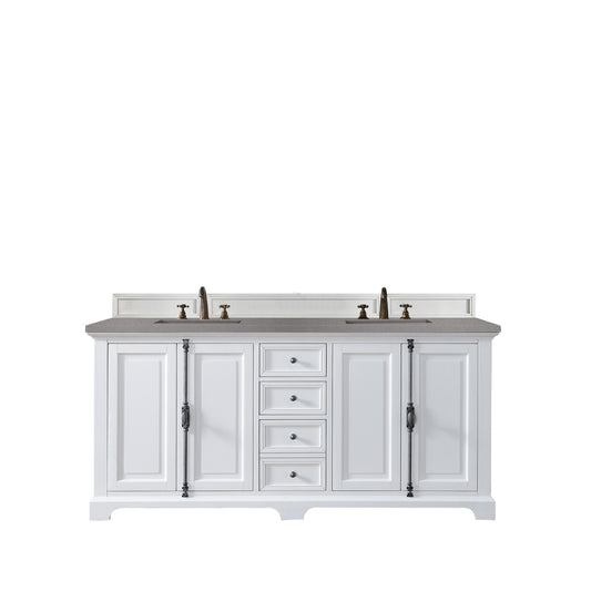 James Martin Vanities Providence 72" Bright White Double Vanity Cabinet With 3cm Grey Expo Quartz Top