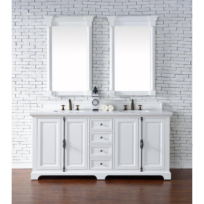 James Martin Vanities Providence 72" Bright White Double Vanity Cabinet With 3cm White Zeus Quartz Top