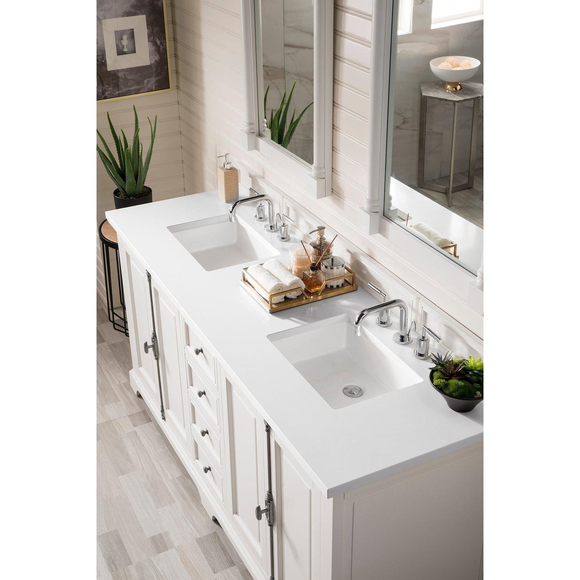 James Martin Vanities Providence 72" Bright White Double Vanity Cabinet With 3cm White Zeus Quartz Top