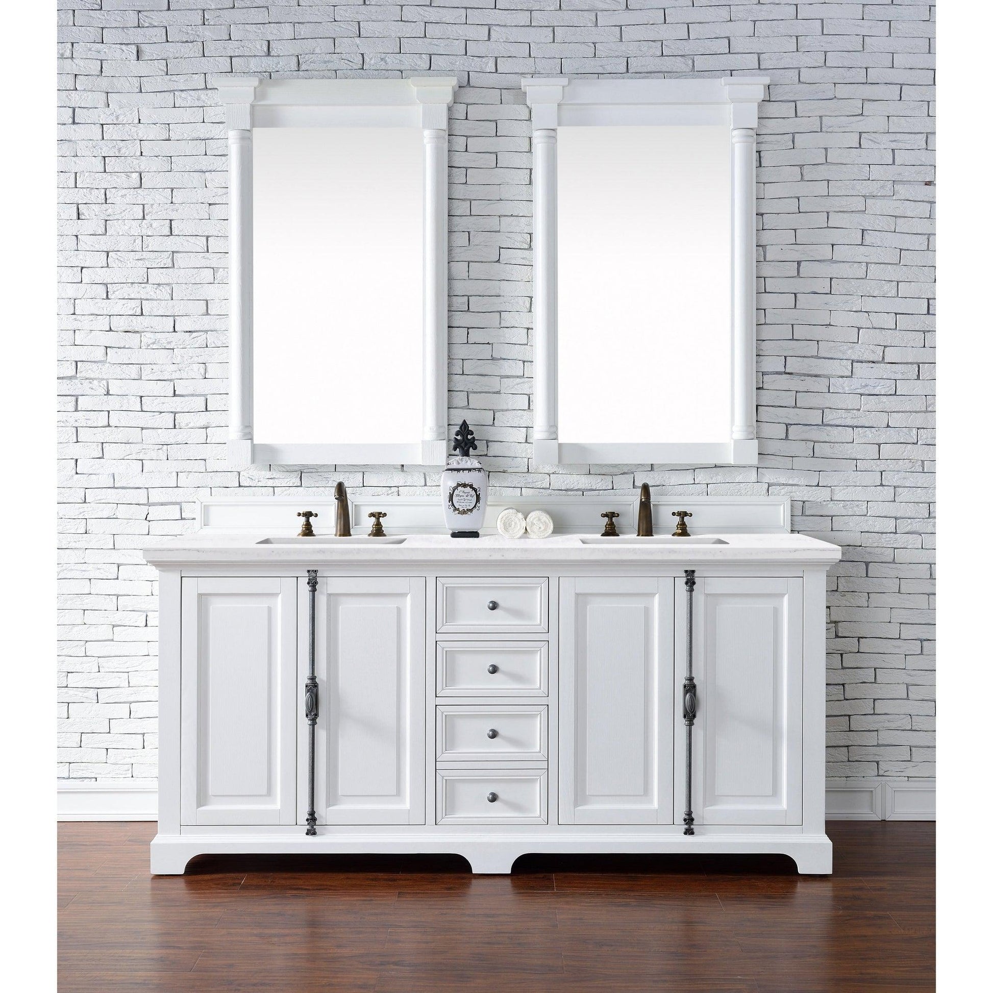 James Martin Vanities Providence 72" Bright White Double Vanity With 3cm Arctic Fall Solid Surface Top