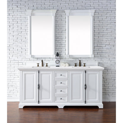 James Martin Vanities Providence 72" Bright White Double Vanity With 3cm Arctic Fall Solid Surface Top