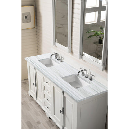 James Martin Vanities Providence 72" Bright White Double Vanity With 3cm Arctic Fall Solid Surface Top