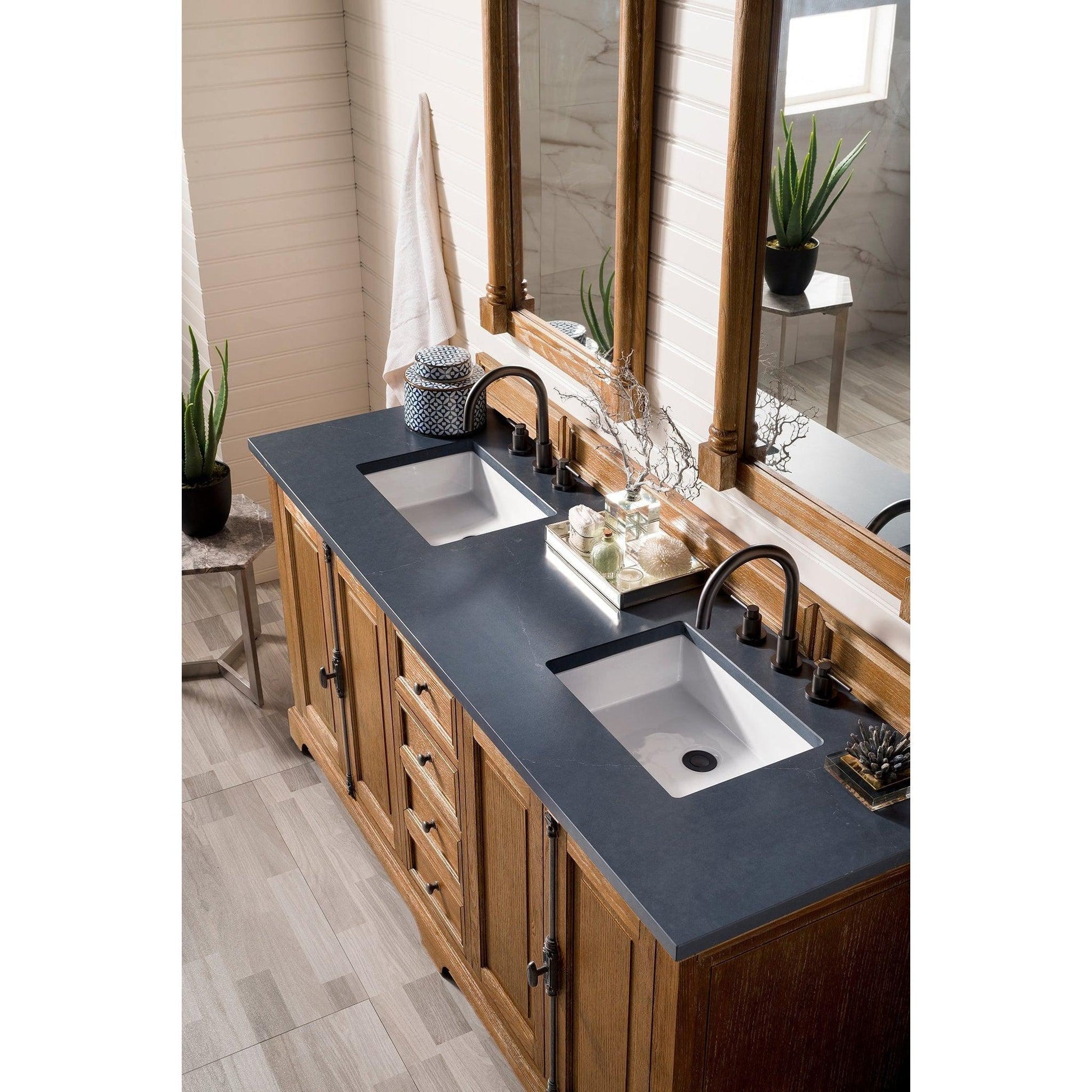 James Martin Vanities Providence 72" Driftwood Double Vanity Cabinet With 3cm Charcoal Soapstone Quartz Top
