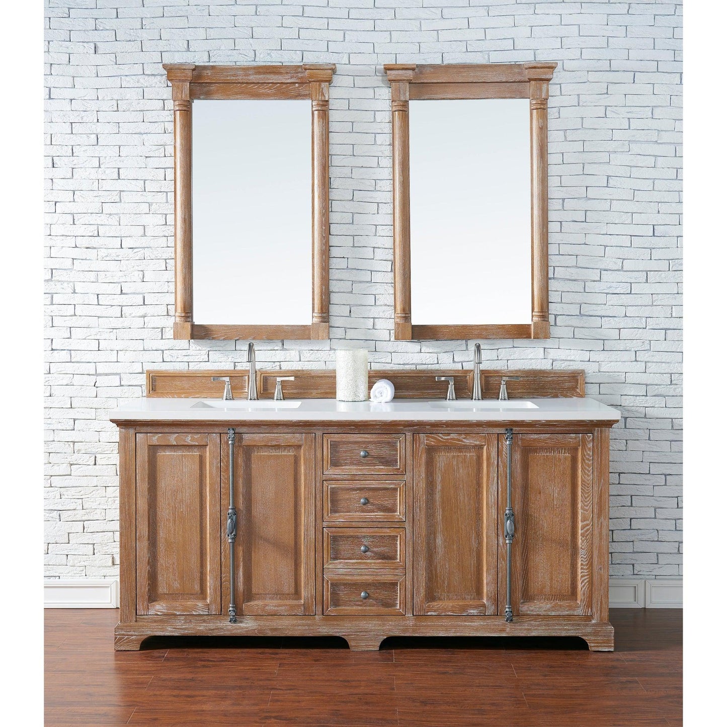 James Martin Vanities Providence 72" Driftwood Double Vanity Cabinet With 3cm White Zeus Quartz Top