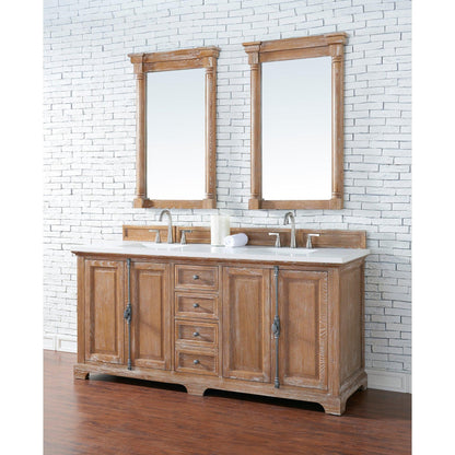 James Martin Vanities Providence 72" Driftwood Double Vanity Cabinet With 3cm White Zeus Quartz Top