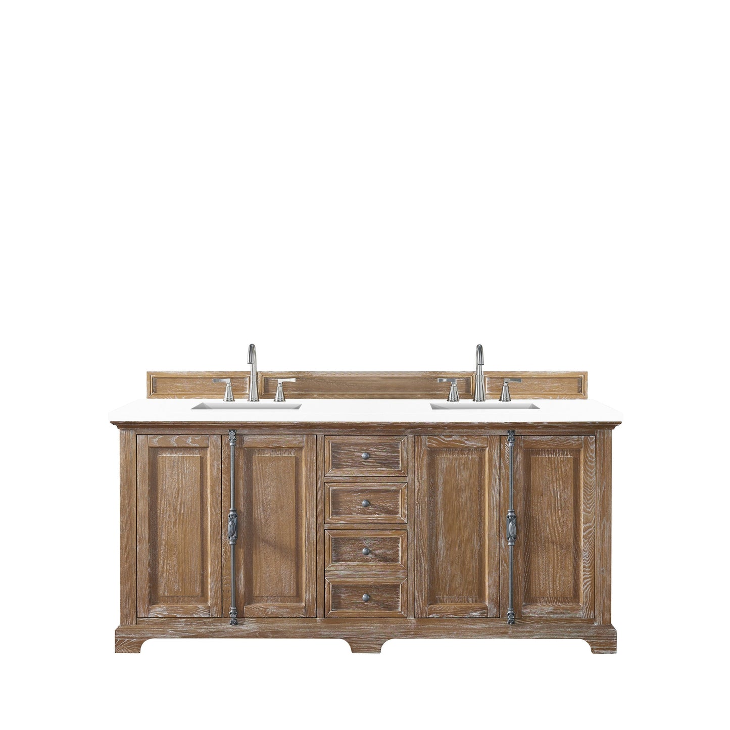 James Martin Vanities Providence 72" Driftwood Double Vanity Cabinet With 3cm White Zeus Quartz Top