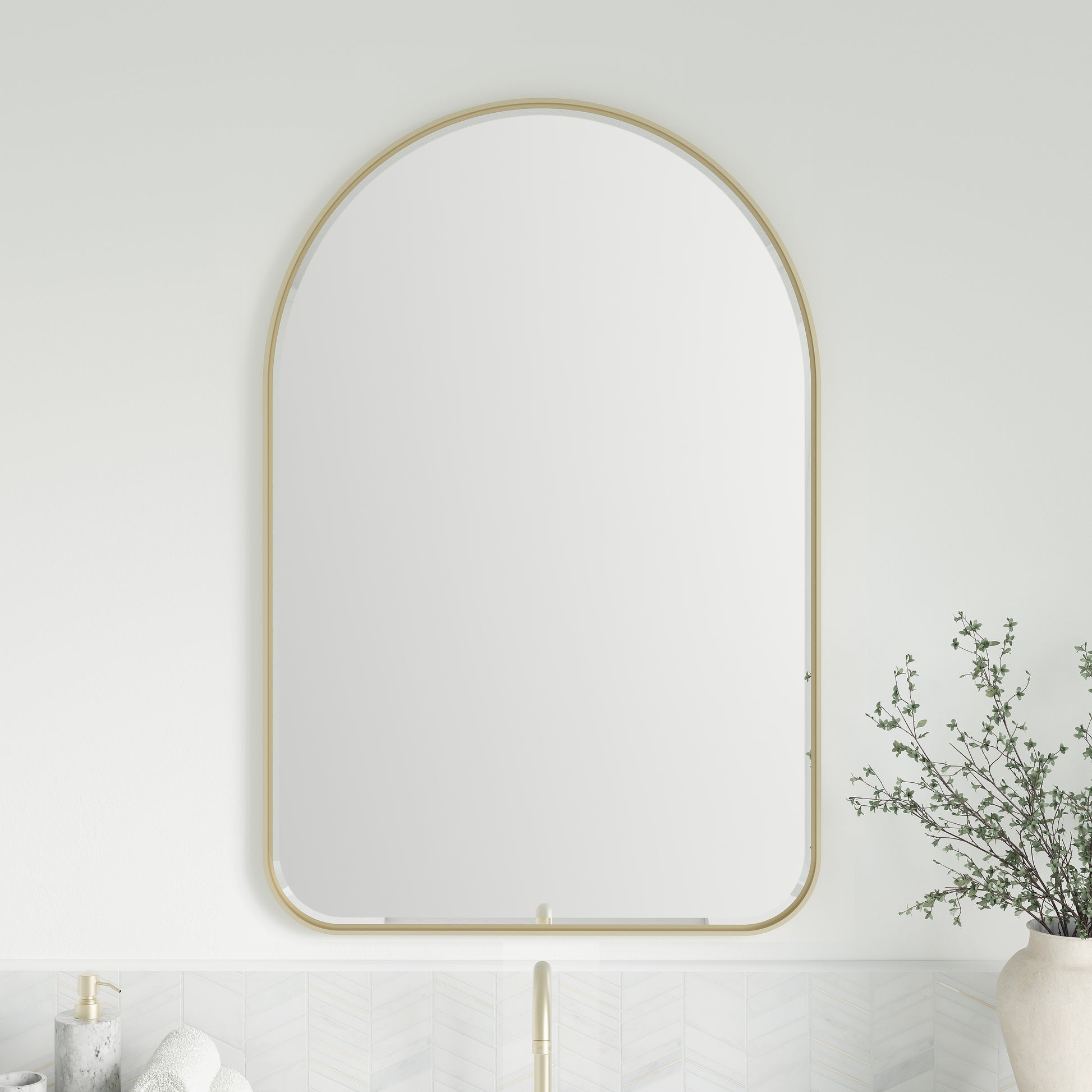 James Martin Vanities Rohe 24" Champagne Brass Arched Mirror