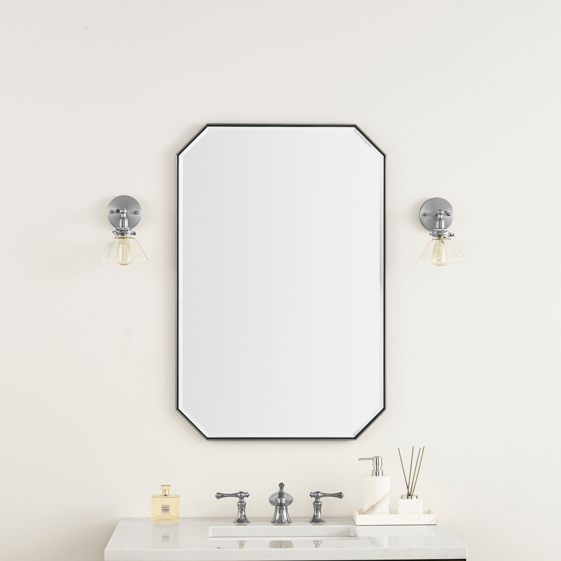 James Martin Vanities Rohe 24" Satin Nickel Octagonal Mirror