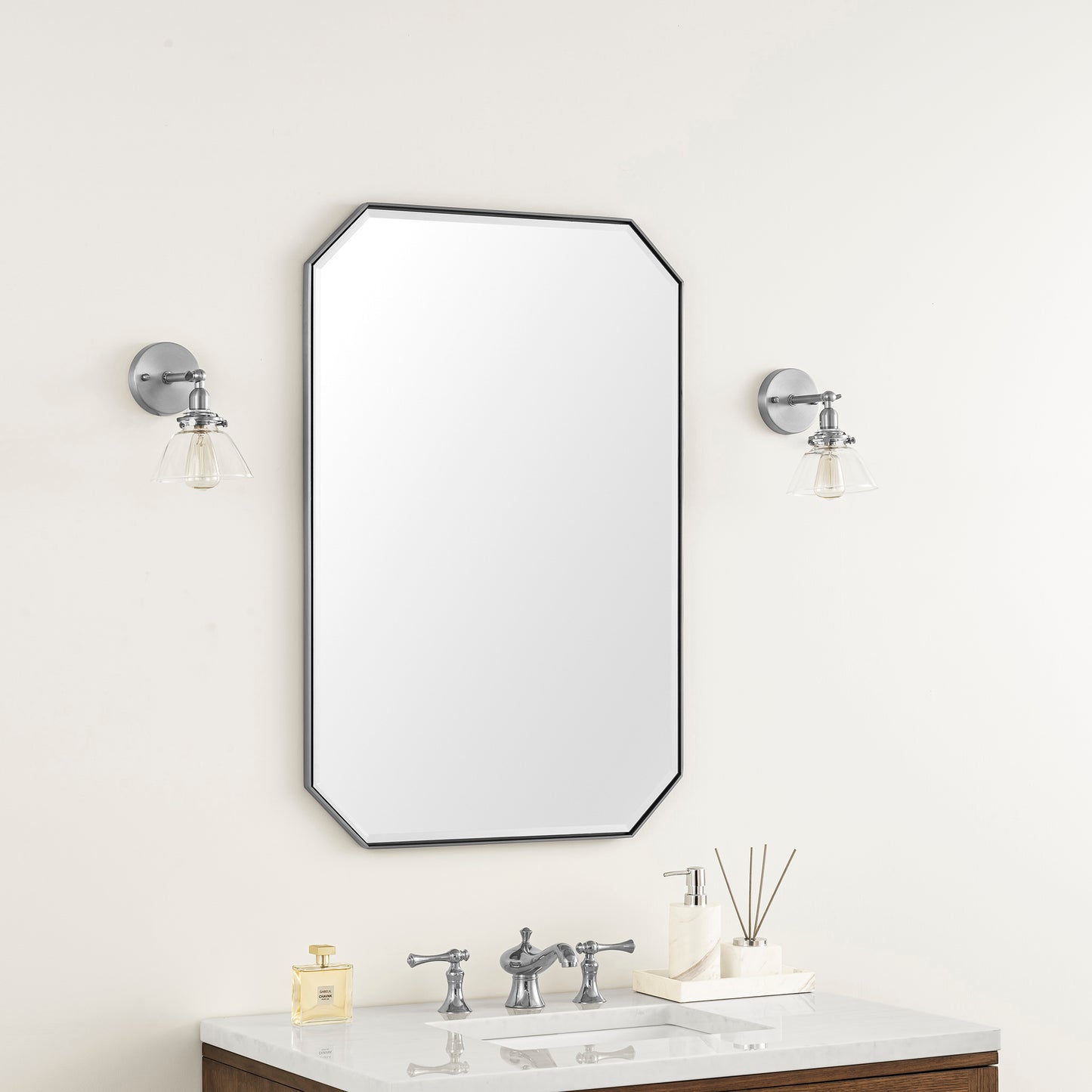 James Martin Vanities Rohe 24" Satin Nickel Octagonal Mirror
