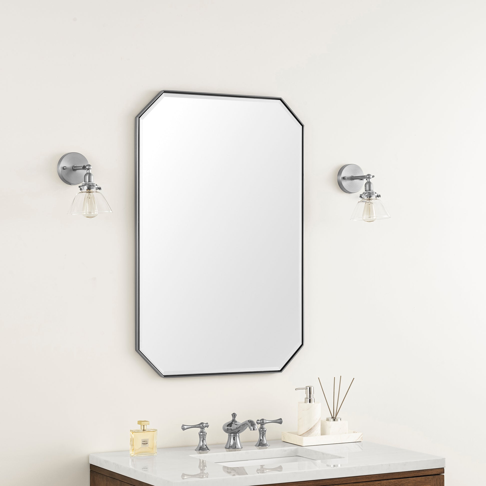 James Martin Vanities Rohe 24" Satin Nickel Octagonal Mirror