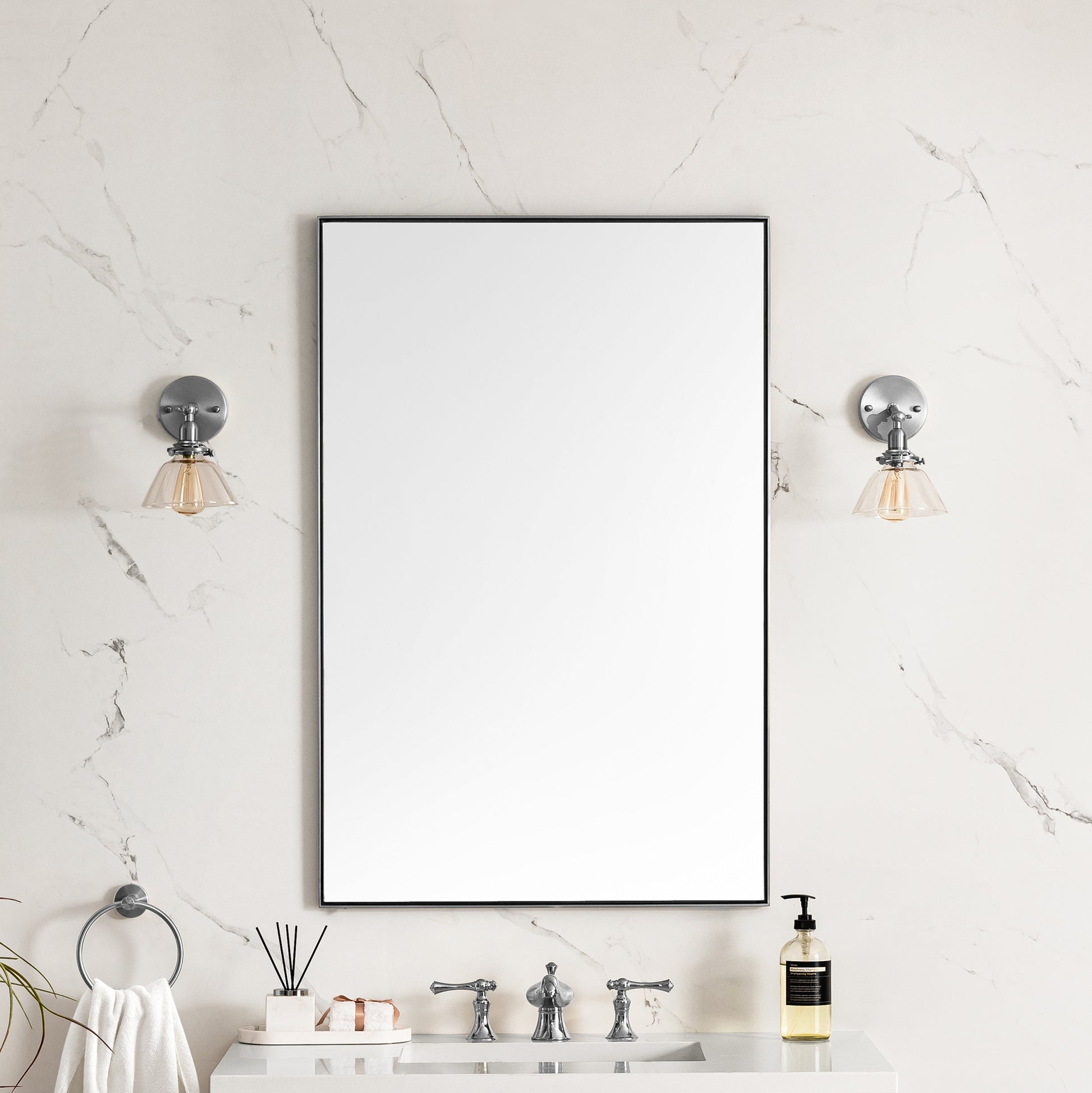 James Martin Vanities Rohe 26" Satin Nickel Rectangular Mirror