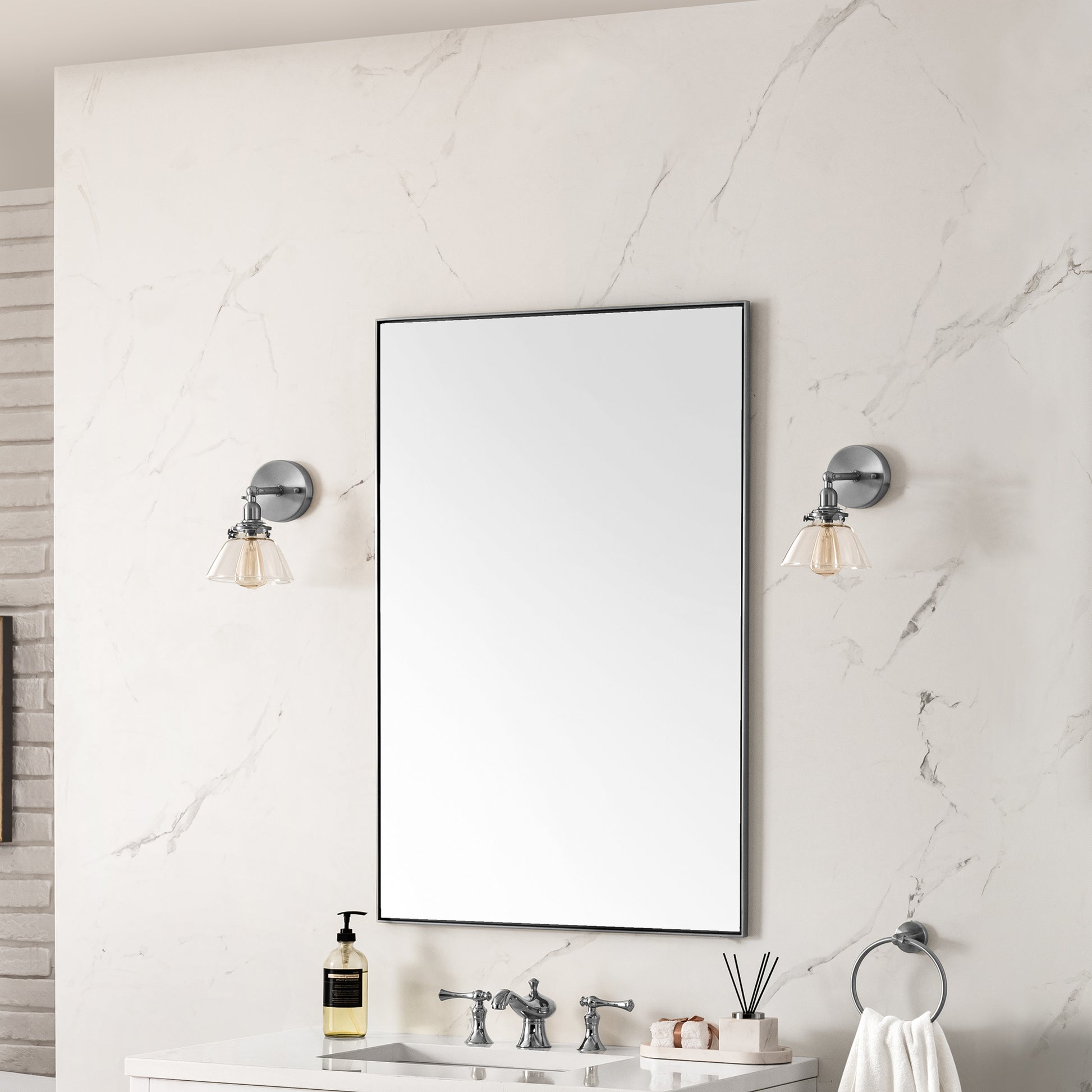 James Martin Vanities Rohe 26" Satin Nickel Rectangular Mirror