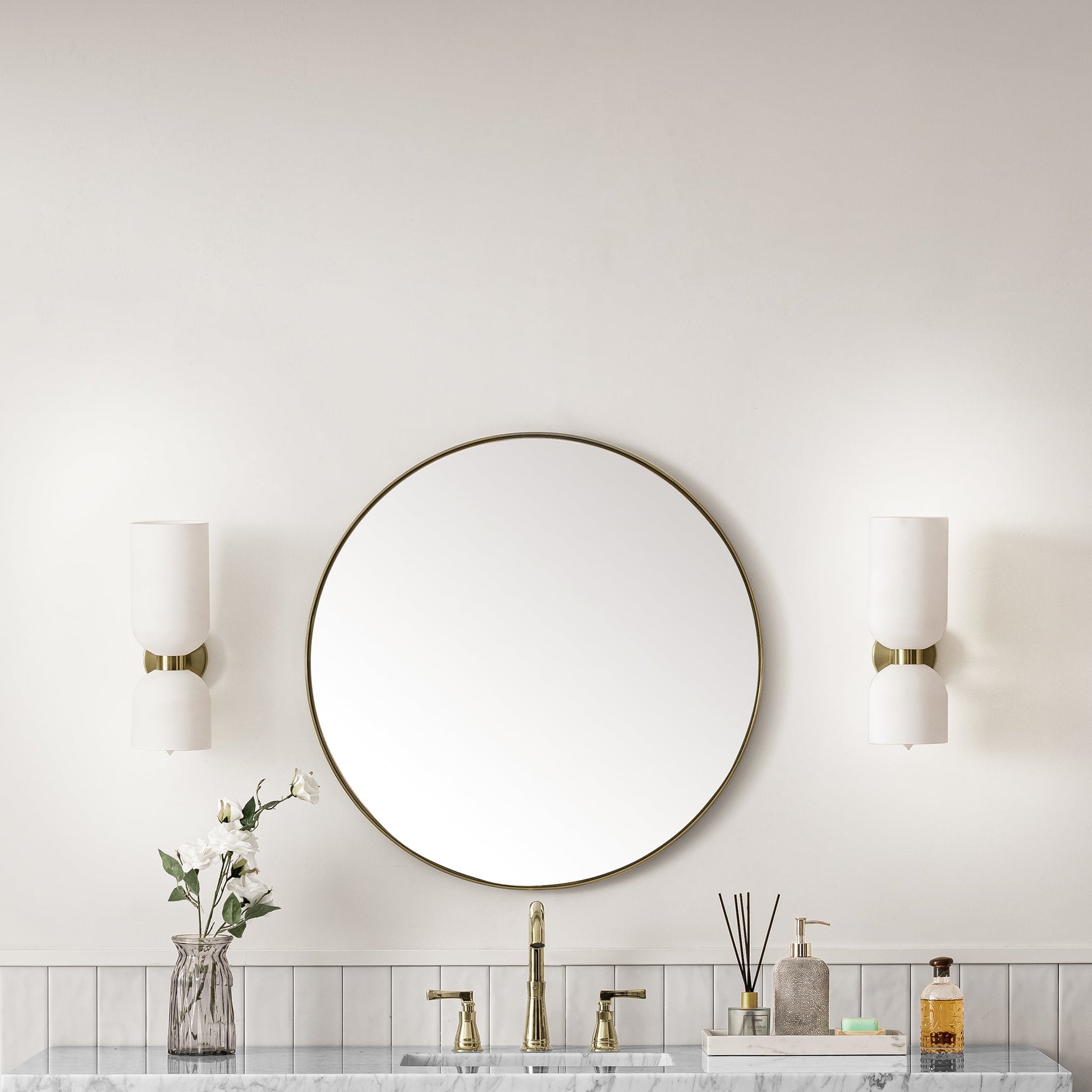 James Martin Vanities Rohe 30" Champagne Brass Round Mirror