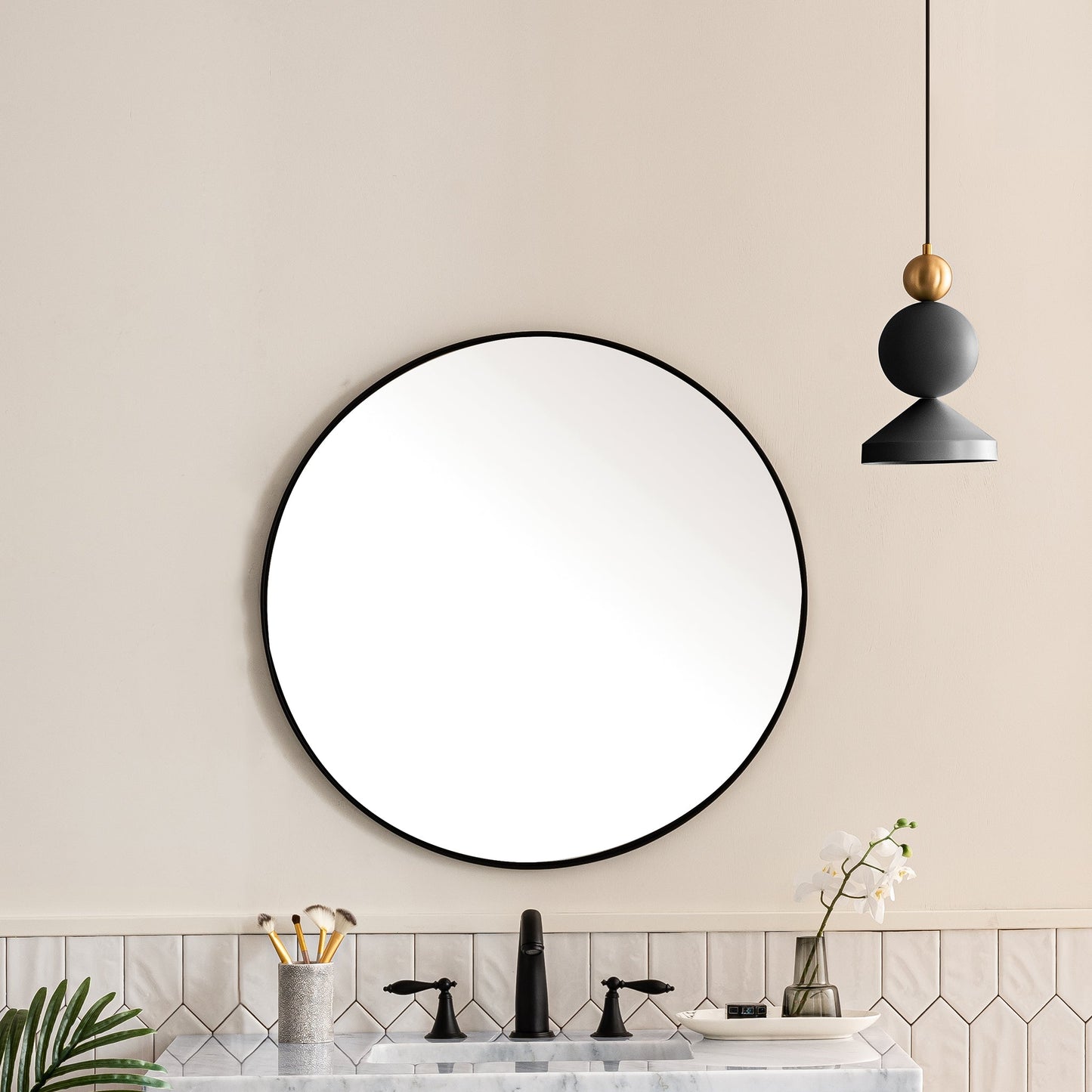 James Martin Vanities Rohe 30" Champagne Brass Round Mirror