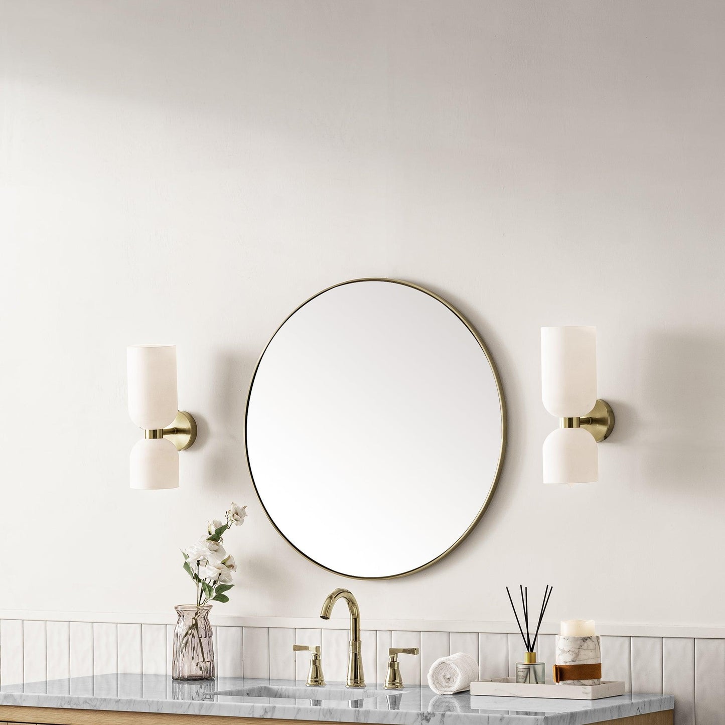 James Martin Vanities Rohe 30" Champagne Brass Round Mirror