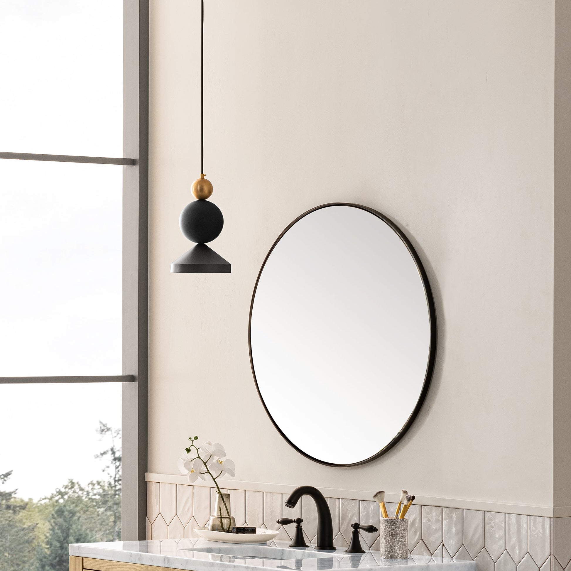 James Martin Vanities Rohe 30" Champagne Brass Round Mirror