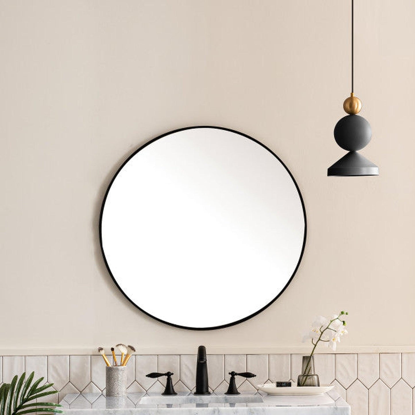 James Martin Vanities Rohe 30" Matte Black Round Mirror