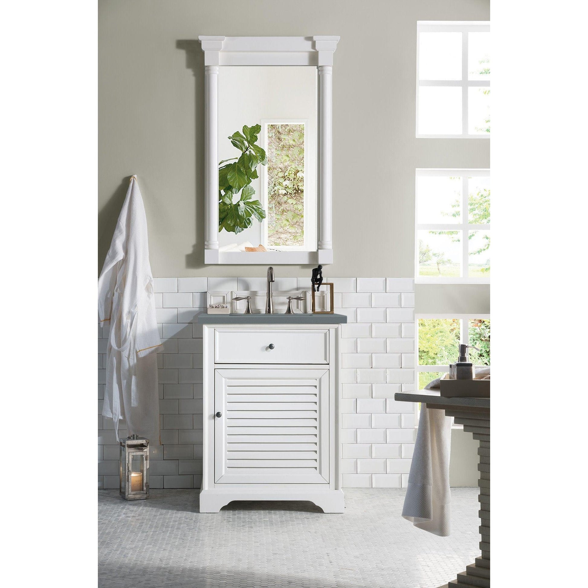 James Martin Vanities Savannah 26" Bright White Single Vanity Cabinet With 3cm Cala Blue Quartz Top