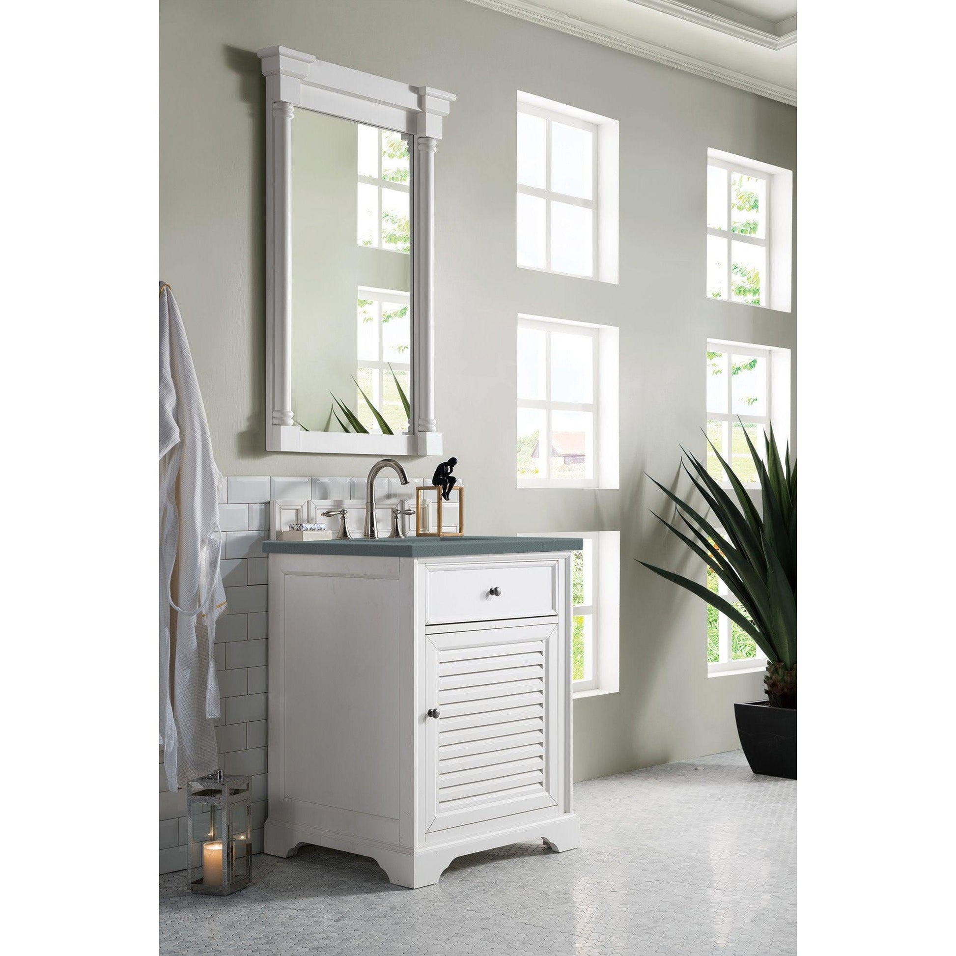 James Martin Vanities Savannah 26" Bright White Single Vanity Cabinet With 3cm Cala Blue Quartz Top