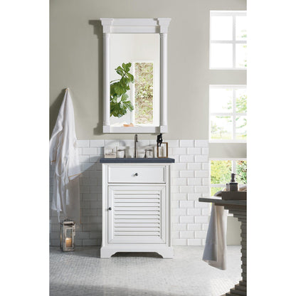 James Martin Vanities Savannah 26" Bright White Single Vanity Cabinet With 3cm Charcoal Soapstone Quartz Top