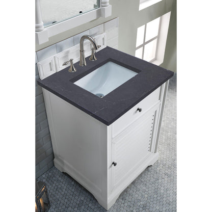 James Martin Vanities Savannah 26" Bright White Single Vanity Cabinet With 3cm Charcoal Soapstone Quartz Top