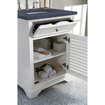 James Martin Vanities Savannah 26" Bright White Single Vanity Cabinet With 3cm Charcoal Soapstone Quartz Top