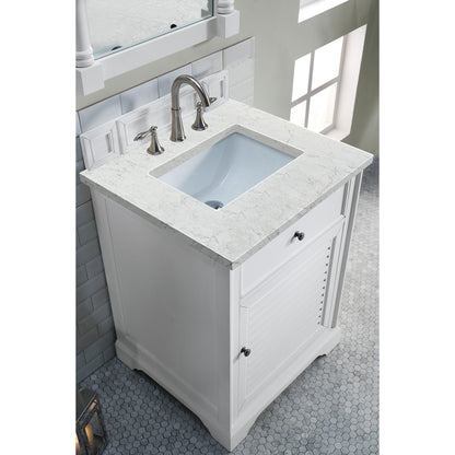 James Martin Vanities Savannah 26" Bright White Single Vanity Cabinet With 3cm Eternal Jasmine Pearl Quartz Top