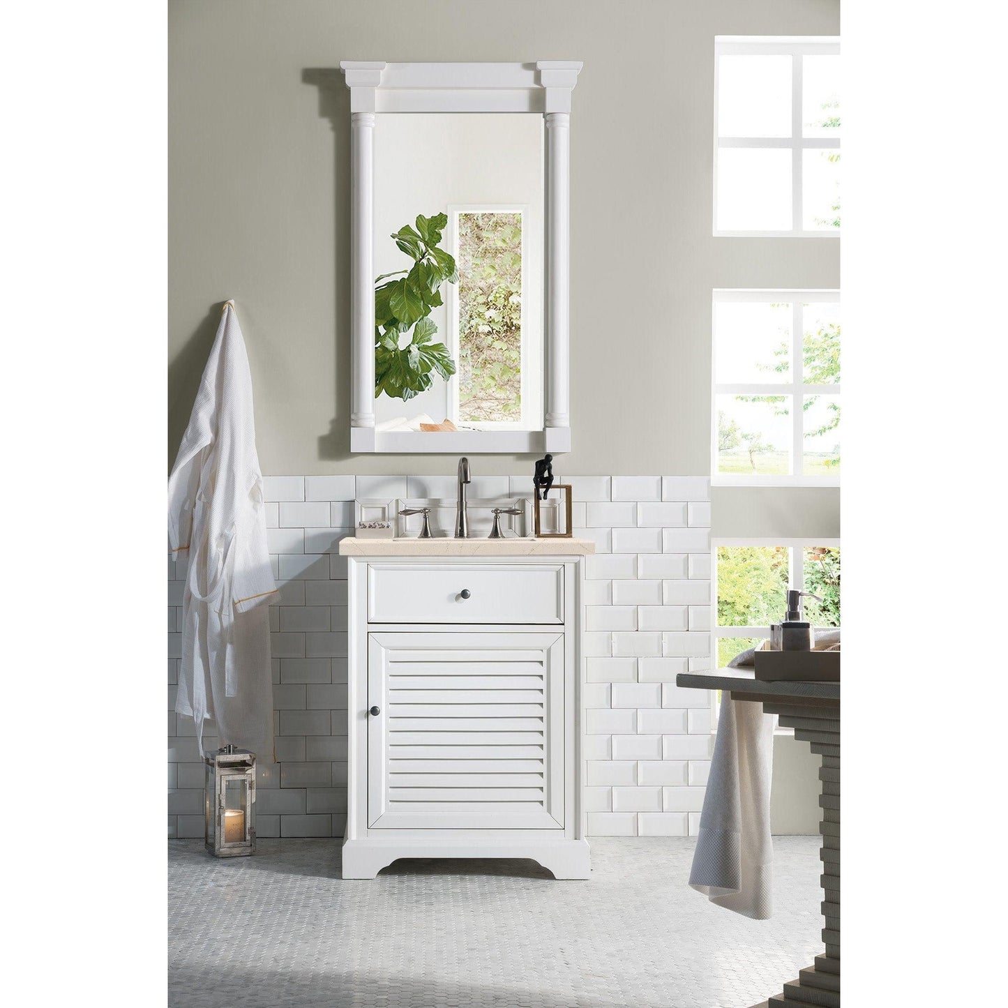 James Martin Vanities Savannah 26" Bright White Single Vanity Cabinet With 3cm Eternal Marfil Quartz Top