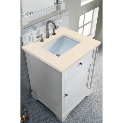 James Martin Vanities Savannah 26" Bright White Single Vanity Cabinet With 3cm Eternal Marfil Quartz Top