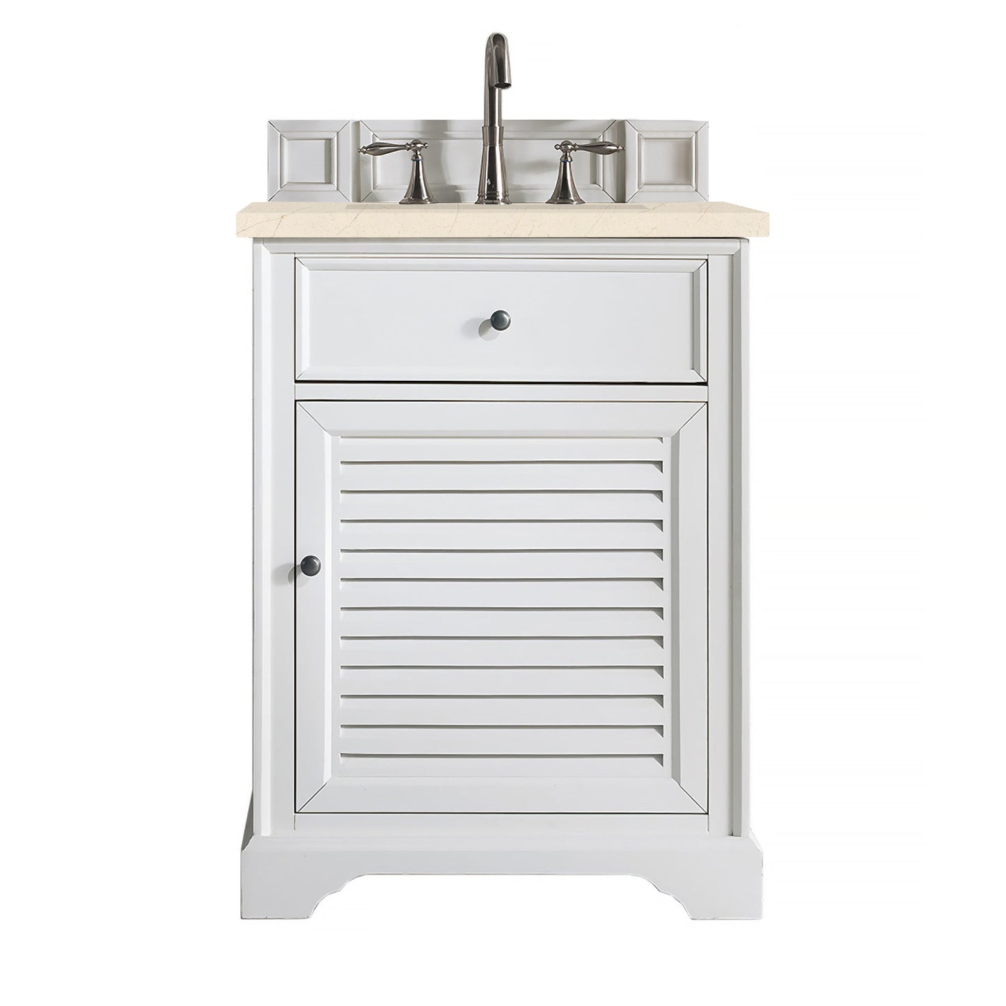 James Martin Vanities Savannah 26" Bright White Single Vanity Cabinet With 3cm Eternal Marfil Quartz Top