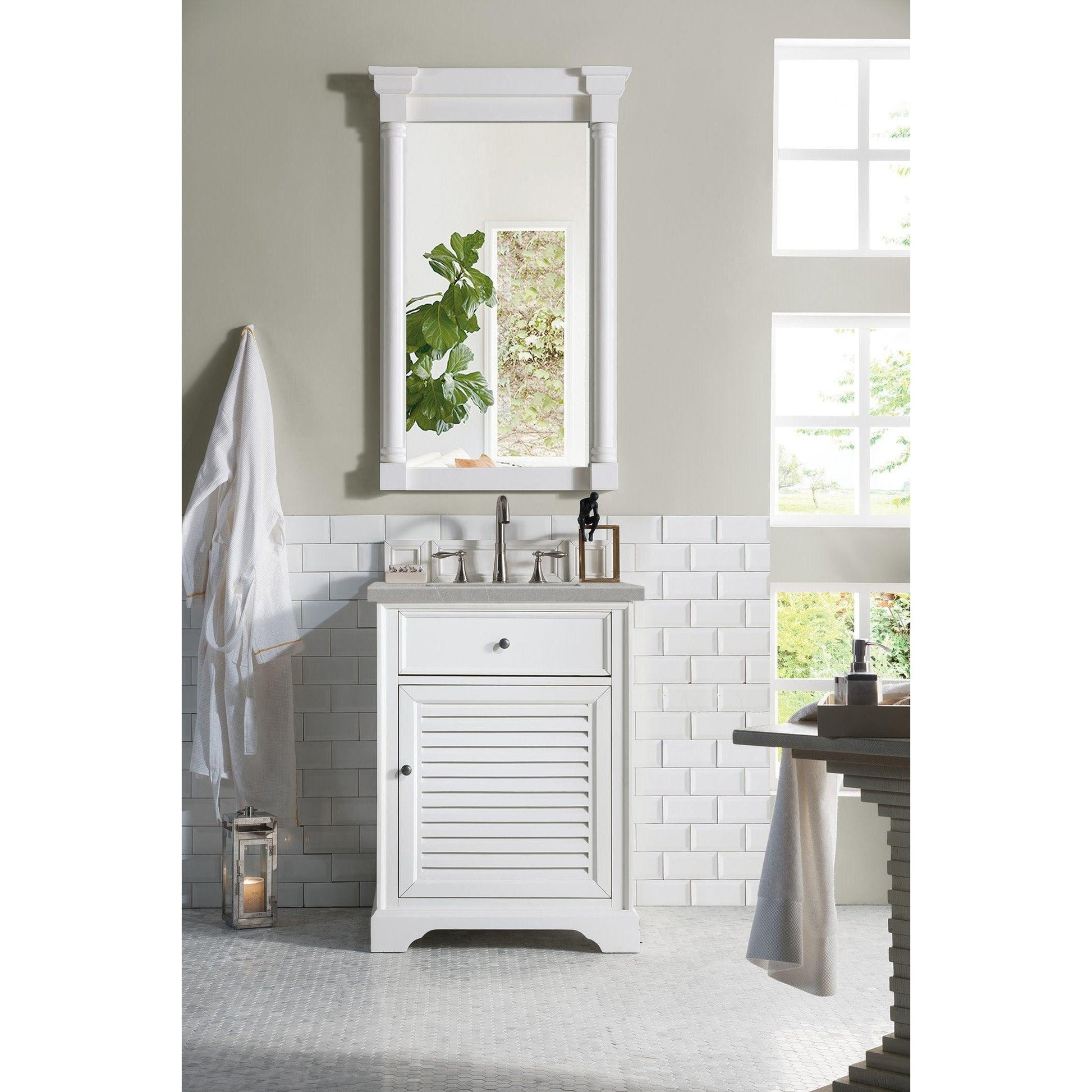 James Martin Vanities Savannah 26" Bright White Single Vanity Cabinet With 3cm Eternal Serena Quartz Top