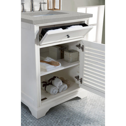 James Martin Vanities Savannah 26" Bright White Single Vanity Cabinet With 3cm Eternal Serena Quartz Top