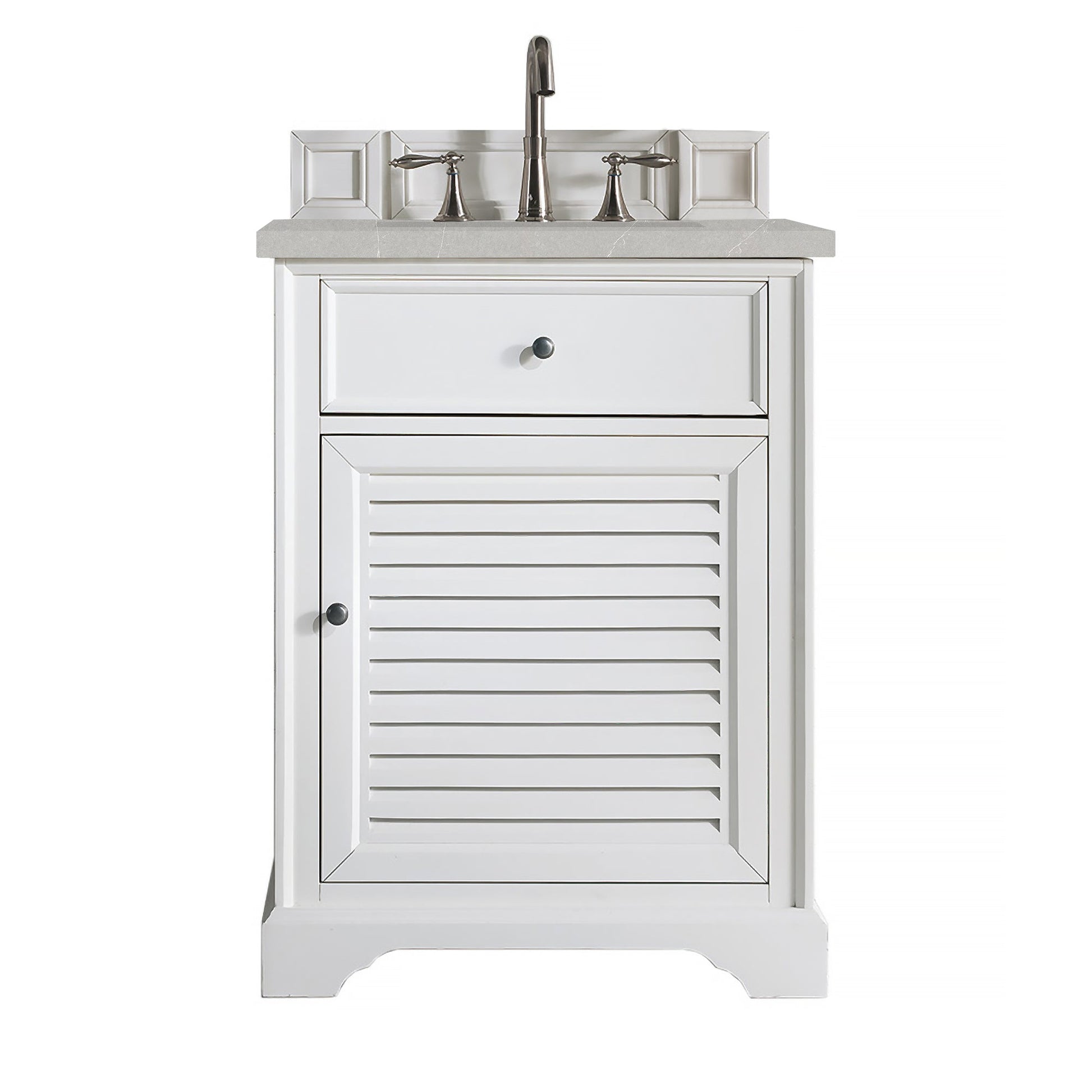 James Martin Vanities Savannah 26" Bright White Single Vanity Cabinet With 3cm Eternal Serena Quartz Top