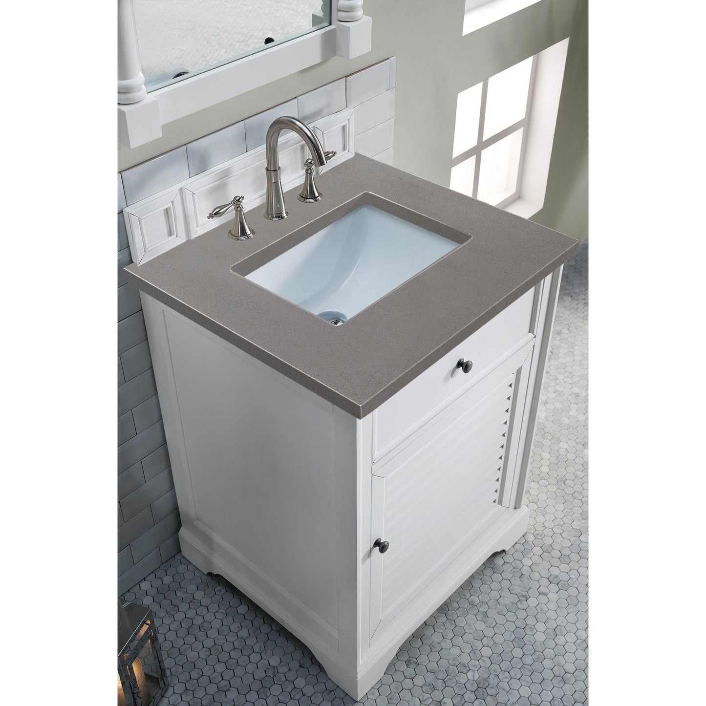 James Martin Vanities Savannah 26" Bright White Single Vanity Cabinet With 3cm Grey Expo Quartz Top