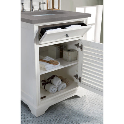 James Martin Vanities Savannah 26" Bright White Single Vanity Cabinet With 3cm Grey Expo Quartz Top